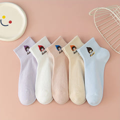 5 Pairs Cartoon Print Socks Women's Stockings & Hosiery