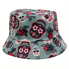 Skull Rose Flower Print Sunshade Bucket Hat for Men Women