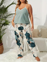 V Neck Cami Top & Tropical Print Pants Set