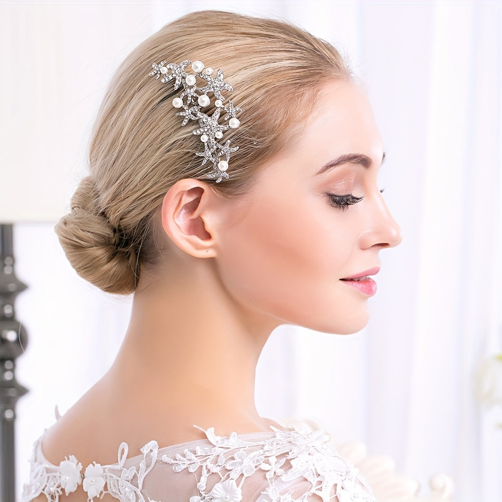 Bridal Rhinestone Hair Comb Faux Pearl Ornament Wedding Accessories