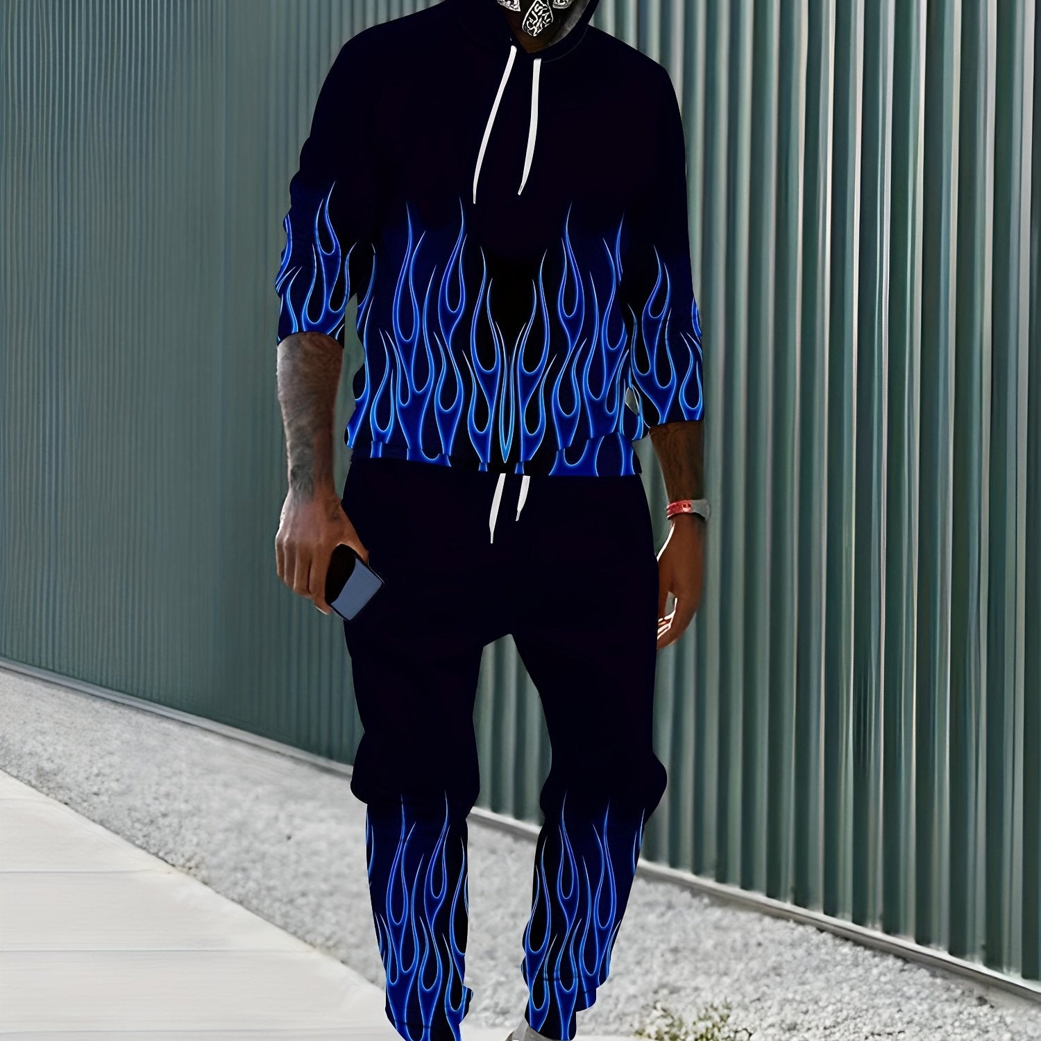 Flame 3D Print Men's 2pcs Hoodie & Sweatpants Set