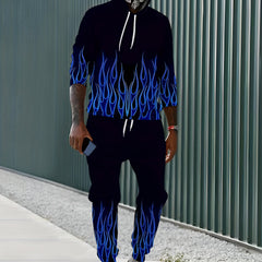 Flame 3D Print Men's 2pcs Hoodie & Sweatpants Set