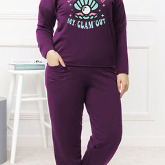 Casual Pajamas Set Women's Plus Pearl Shell & Slogan Print Long Sleeve