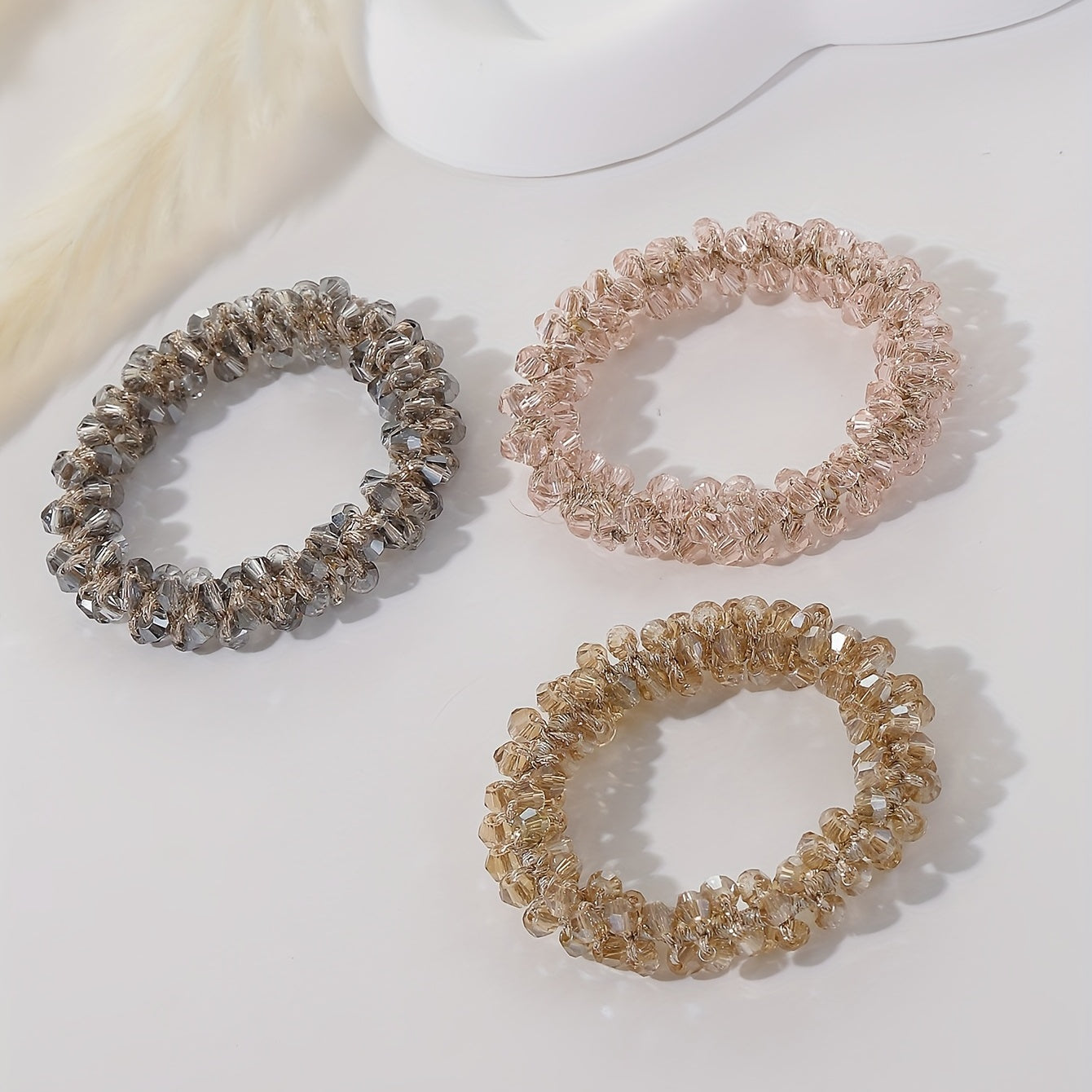 3pcs Crystal Elastic Hair Tie Ponytail Bands for Girls