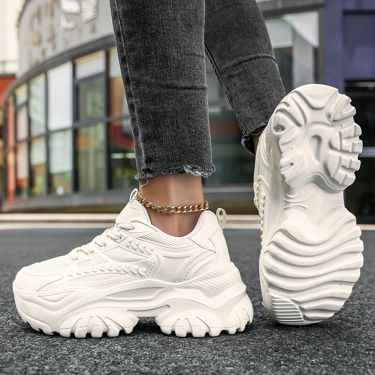 Women's Mesh Chunky Sneakers Lace Up Outdoor Shoes Low Top Walking Shoes