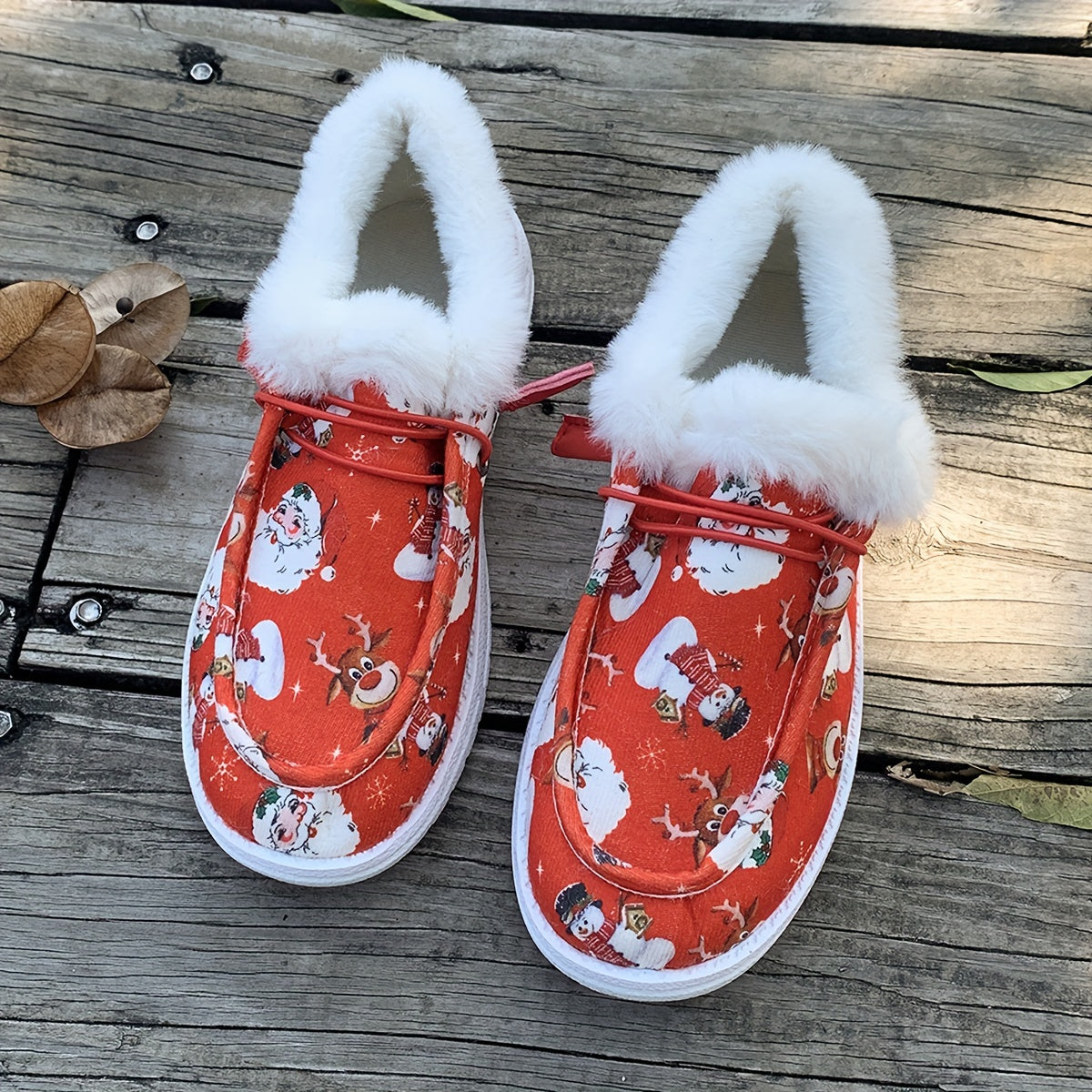 Women's Christmas Style Snow Boots with Santa Claus Reindeer Patterns