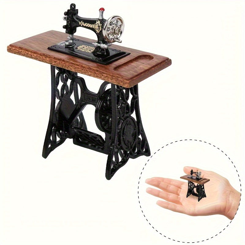 1:12 Scale Vintage Sewing Machine Dollhouse Accessory with Wooden Base