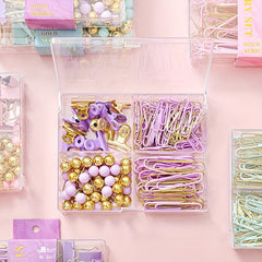 Golden Pu Stationery Set: 10 Macaron Clips, 50 Earth Nails, 100 Pins