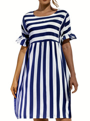 Nautical Stripe Ruffle Trim Dress