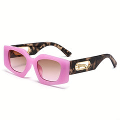 Y2K Geometric Frame Sunglasses Leopard Engraved Hollow Temple Glasses UV400