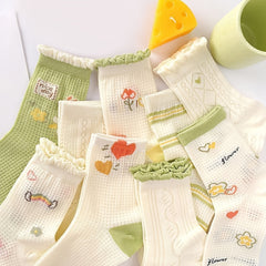 9 Pairs Cartoon Print Mesh Socks Women's Stockings