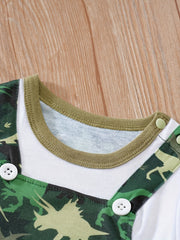 Baby Boys Short Sleeve Jumpsuit with Dinosaur Graphic