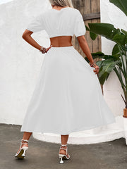 Solid Two Piece Set Crop Top & Split Skirt Outfit