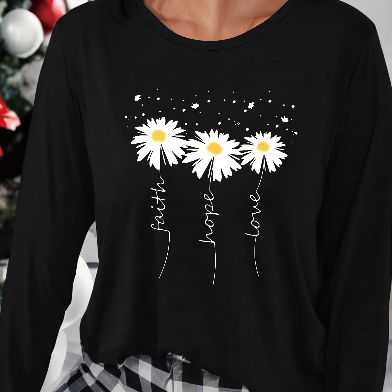 Floral Print Lounge Top Long Sleeve Crew Neck Women's Loungewear