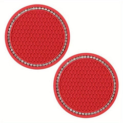 2pcs Rhinestone Water Cup Coaster for Car Interior Non Slip Multifunctional Pad
