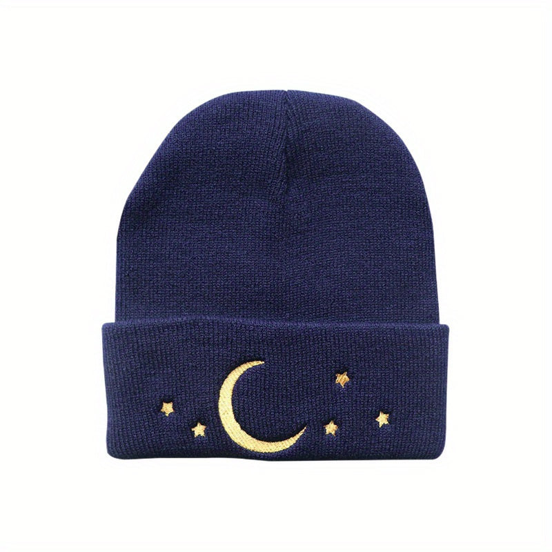 Moon Star Embroidery Beanie Hip Hop Knitted Hat Ear Protection Winter Hat