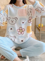 Warm & Bear Pattern Long Sleeve Pajamas
