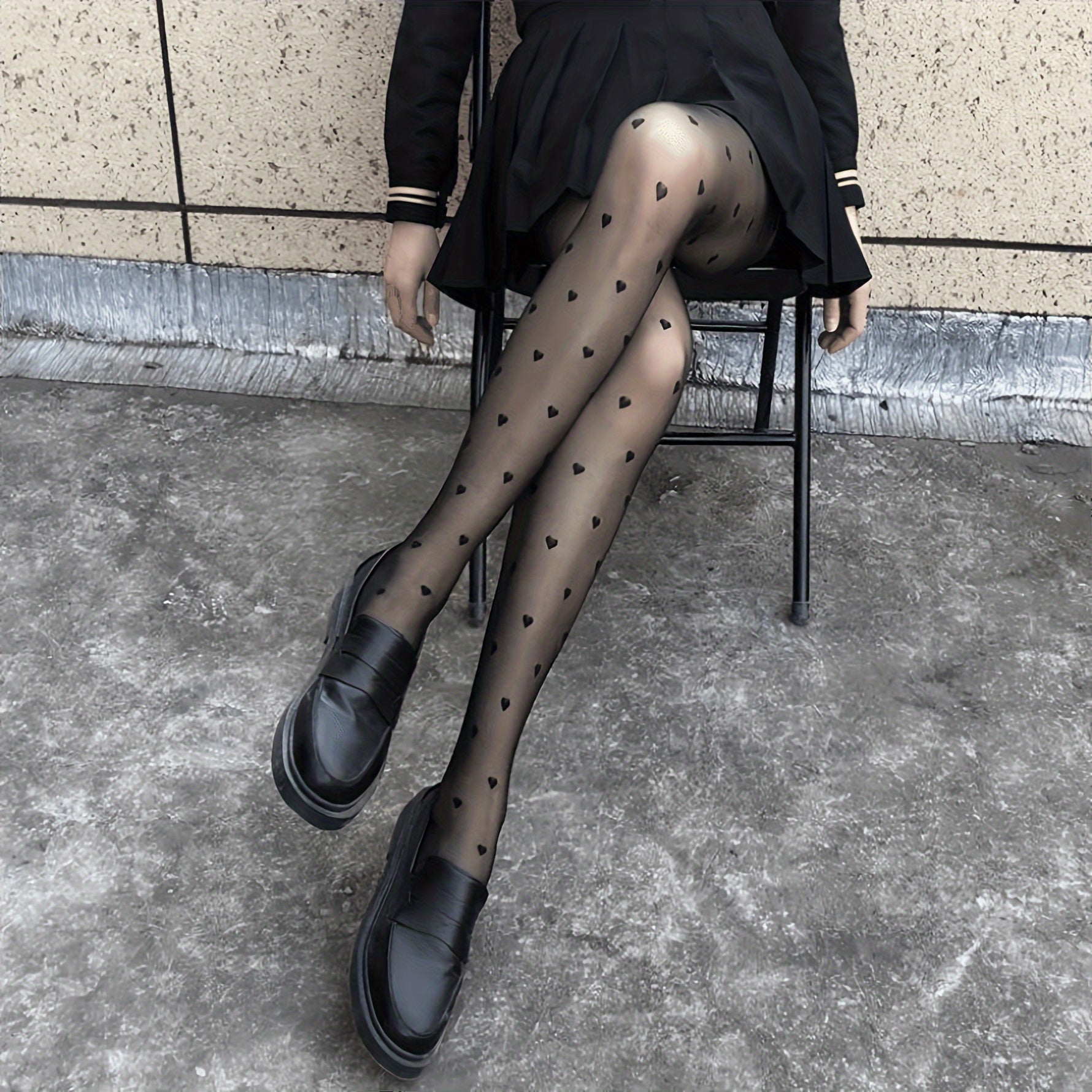Heart Pattern Pantyhose High Waist Semi Sheer Footed Pantyhose