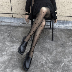Heart Pattern Pantyhose High Waist Semi Sheer Footed Pantyhose