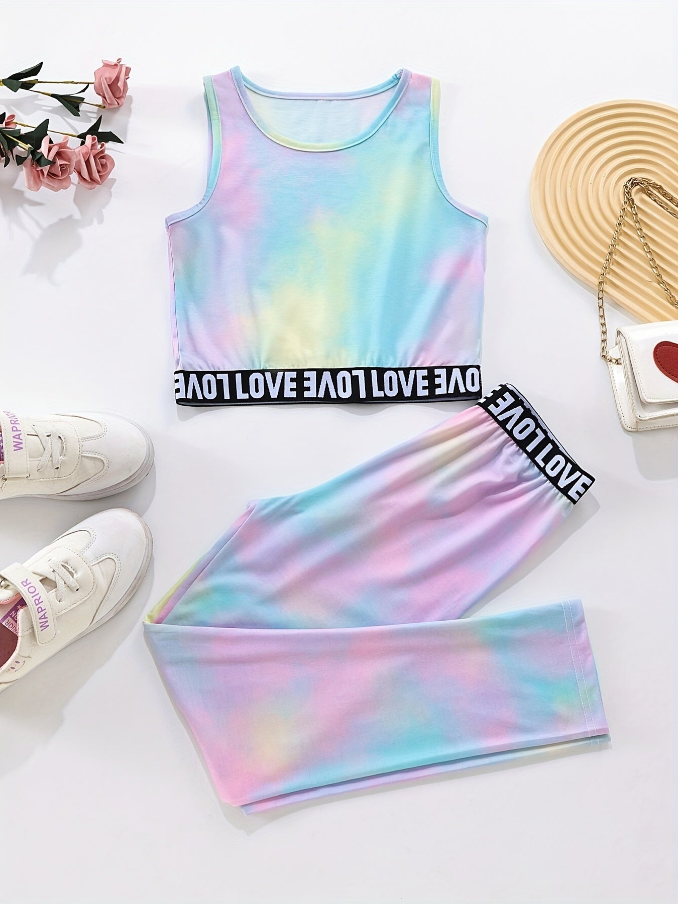 Girls Tie-Dyed Tank Top & High Waist Pants Set
