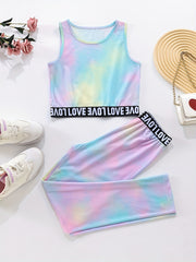 Girls Tie-Dyed Tank Top & High Waist Pants Set