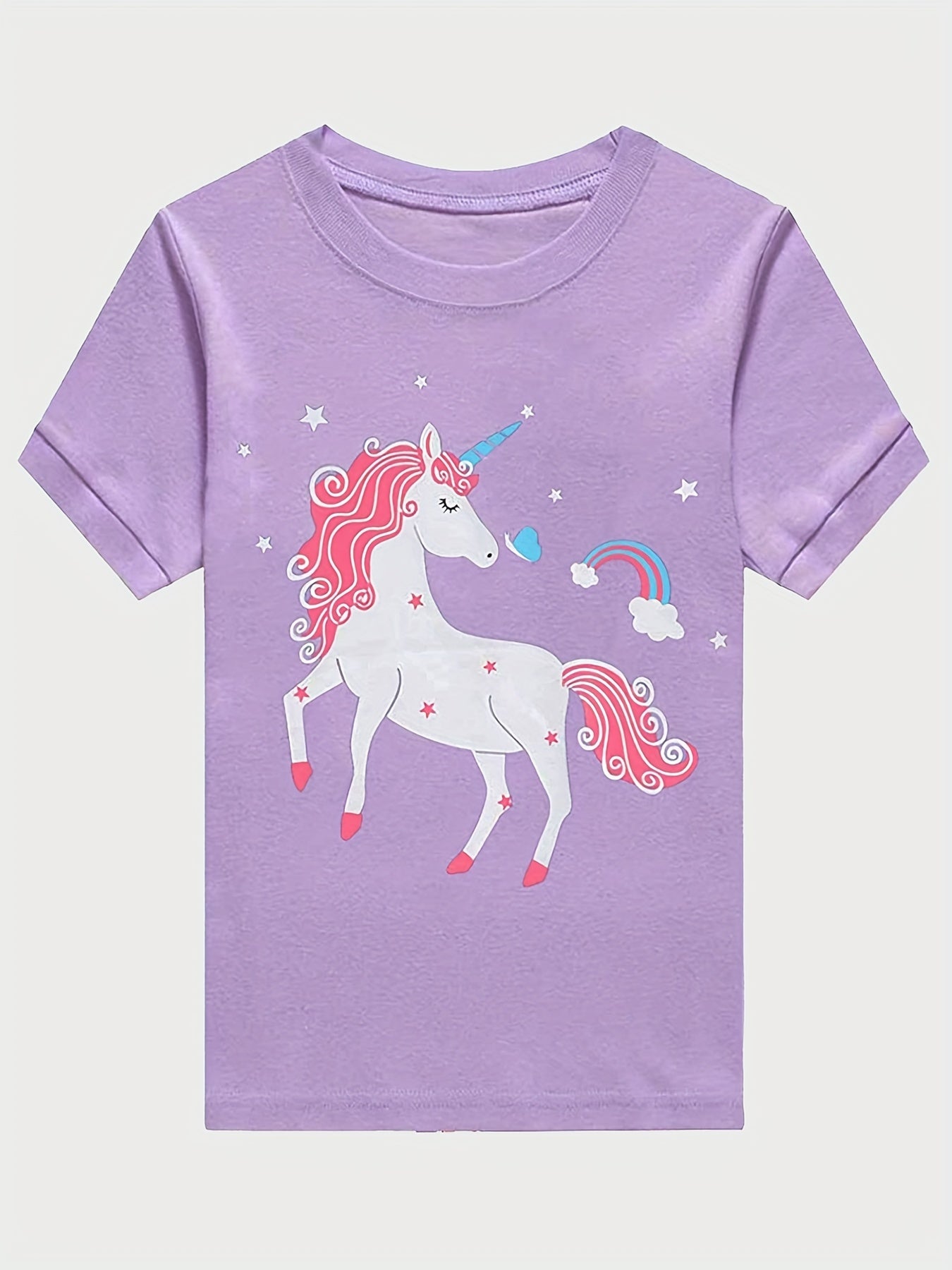 Girls Unicorn Graphic Pajamas Set Short Sleeve Tee & Shorts Sleepwear