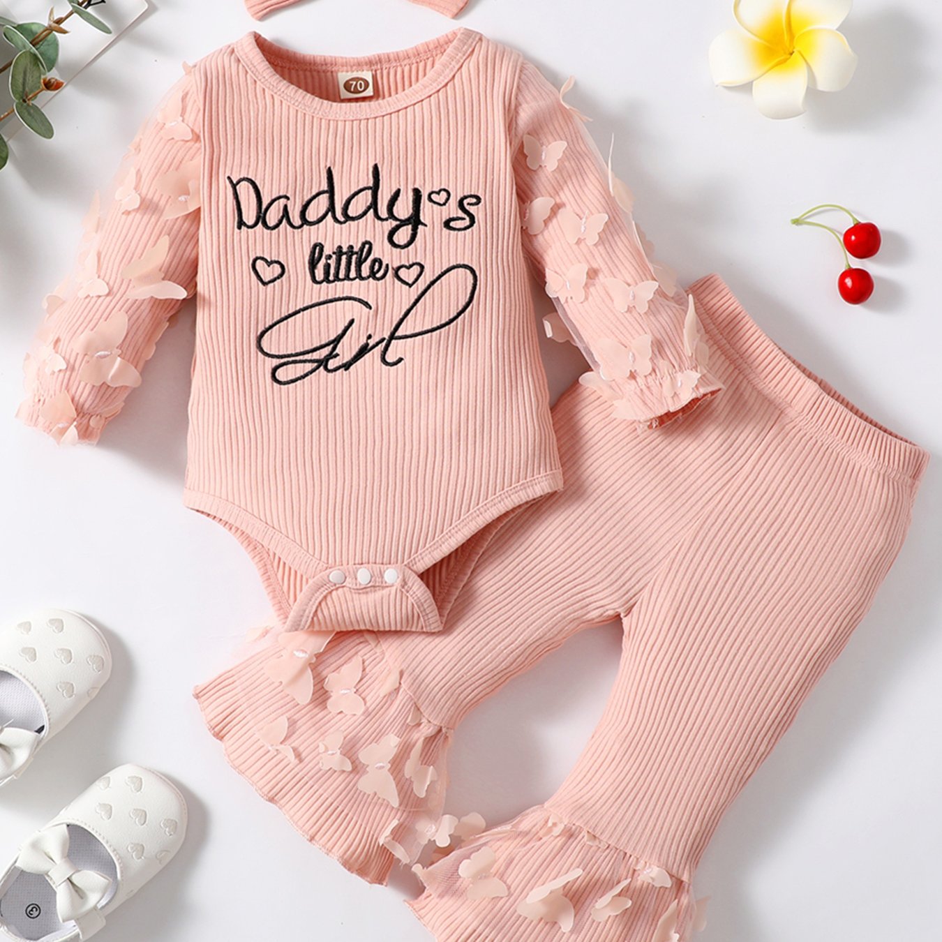 3pc Baby's Daddy's Girl Butterfly Bodysuit & Pants & Headband Set