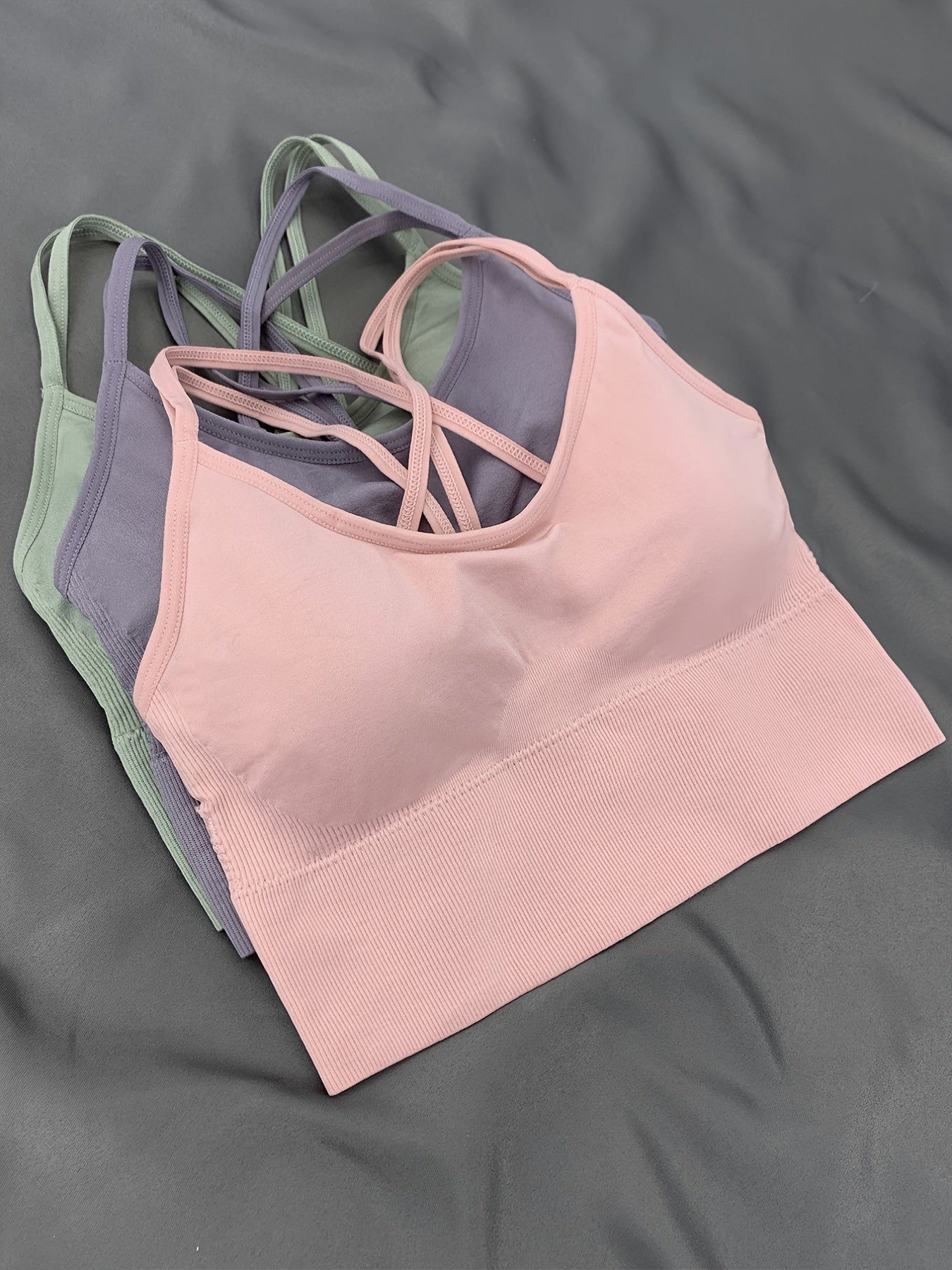 3 Pcs Criss Cross Back Sports Bras Breathable Yoga Tank Top