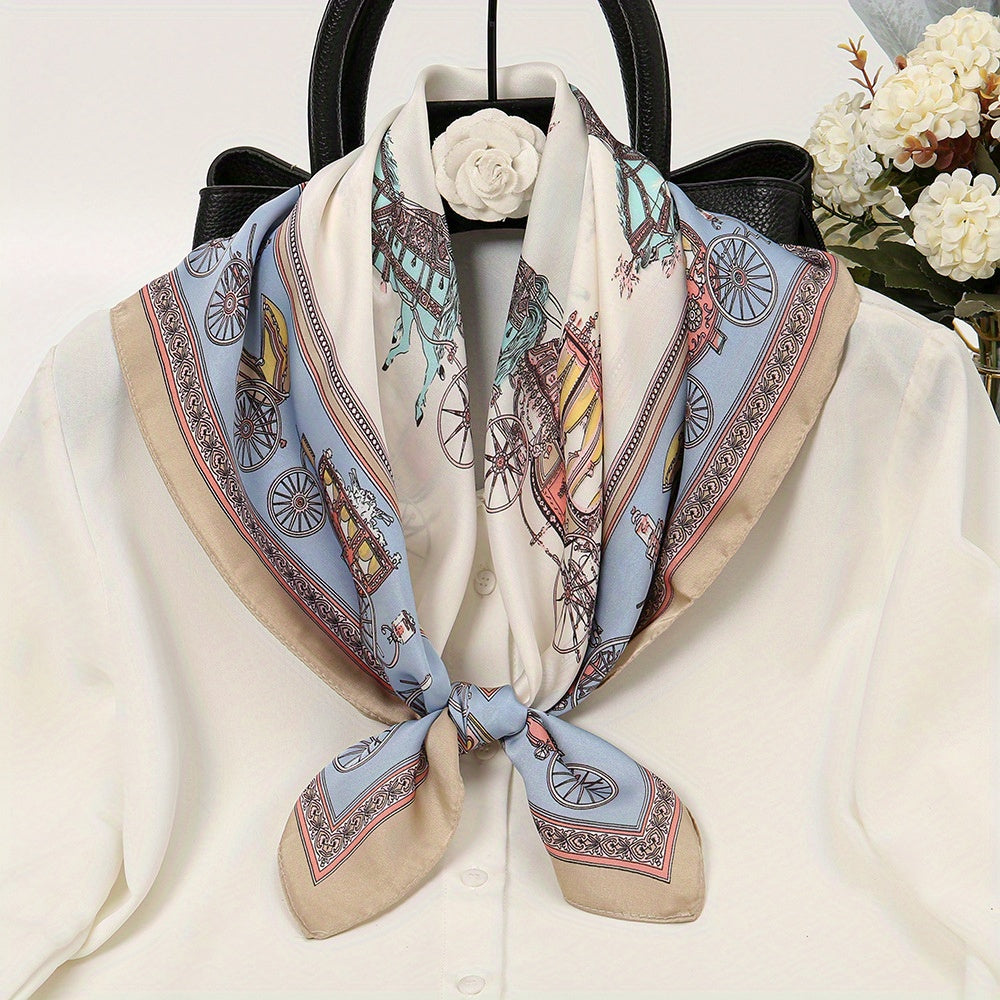 Vintage Carriage Print Satin Square Scarf Bandana Neckerchief Head Wrap