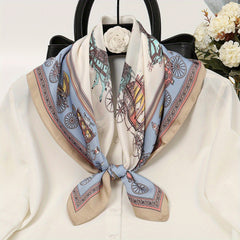 Vintage Carriage Print Satin Square Scarf Bandana Neckerchief Head Wrap