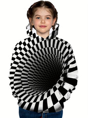 Checkerboard Pattern Kid's Hoodie for Spring Fall