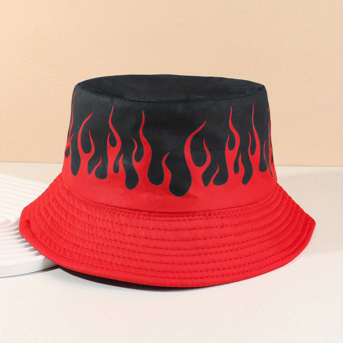 Red Flame Print Bucket Hat Hip Hop Block Basin Hat Vintage Y2K