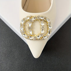 Women's Rhinestone Slip On Chunky Heel Glitter Dress Shoes