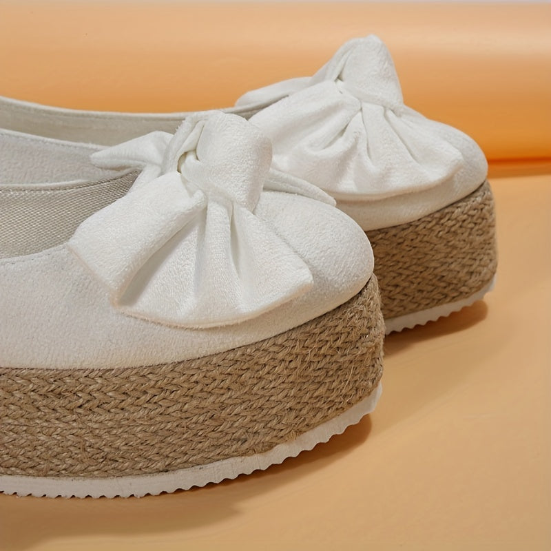 Women's Bowknot Platform Slip On Low Espadrilles Bottom Shoes
