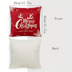 Red Christmas Throw Pillow Cover Tree Deer Snowman Merry Decoration