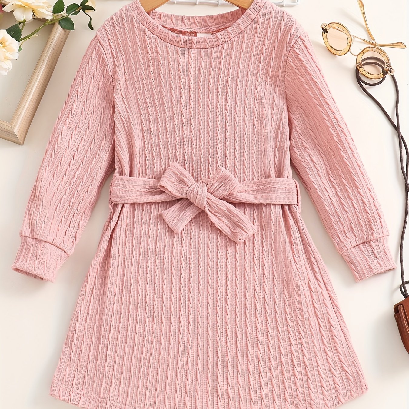 Girls Long Sleeve Knitted Dress - Autumn Winter Casual Midi