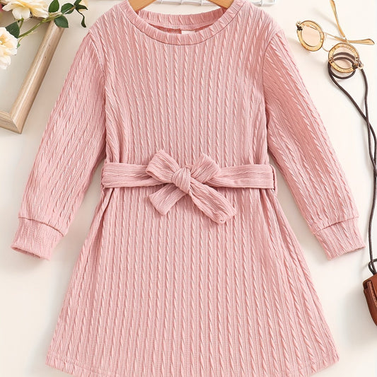 Girls Long Sleeve Knitted Dress - Autumn Winter Casual Midi