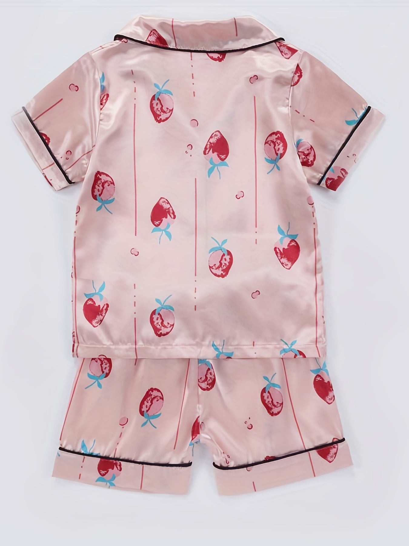 Girls 2 Piece Pajamas Strawberry Graphics Button Down Shirt & Shorts