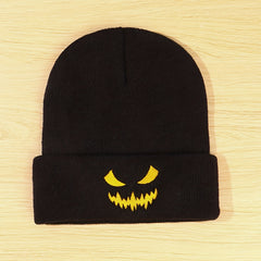Y2K Demon Embroidery Knit Hat Hip Hop Skull Cap Warm Knit Beanies