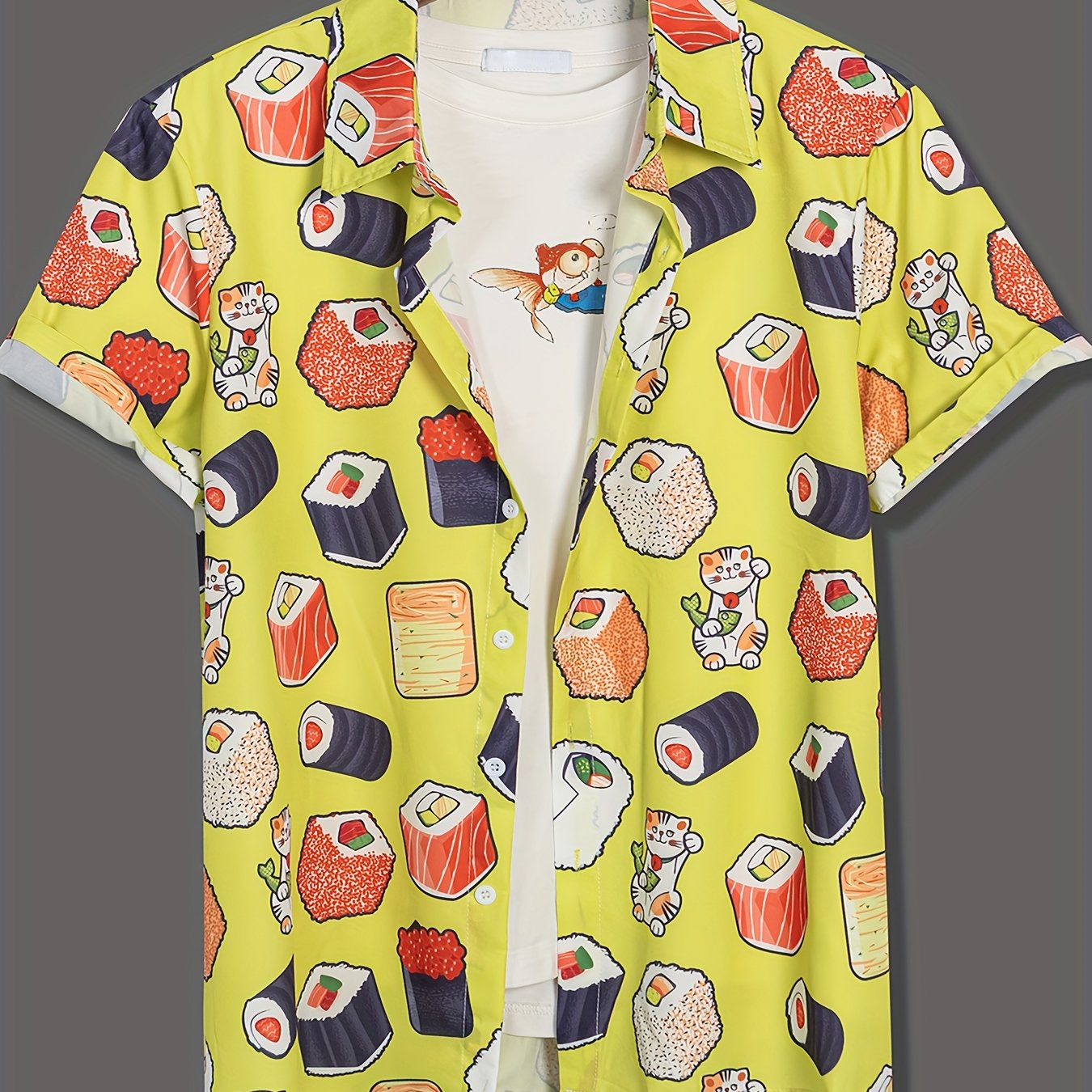 Sushi Print Men's Casual Short Sleeve Shirt