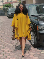 Solid Batwing Sleeve Oversized Asymmetrical Midi Dress