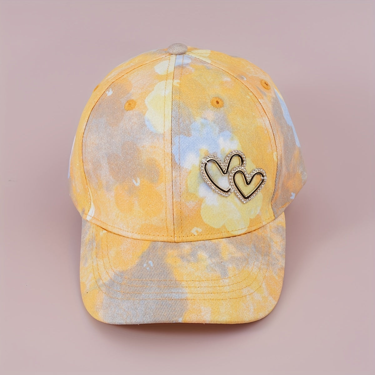 Girls Rhinestone Heart Decor Tie Dye Gradient Baseball Cap Sun Protection Hat