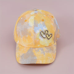 Girls Rhinestone Heart Decor Tie Dye Gradient Baseball Cap Sun Protection Hat