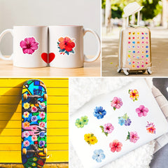 50pcs Watercolor Hibiscus Flower Stickers for Planners & Crafts