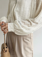 Drawstring Zipper Ripped Hoodie Long Sleeve Outwear