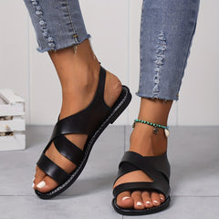 Women's Cross Strap Sandals Open Toe Ankle Buckle Strap Shoes
