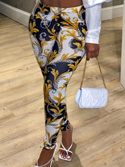 Boho Leggings Women's Plus Baroque Print Elastic High Rise Leggings