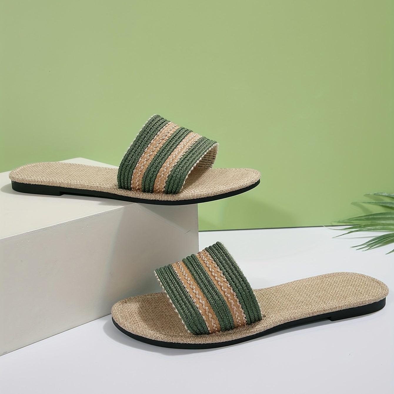 Women's Striped Slide Sandals Lightweight Summer Beach Shoes