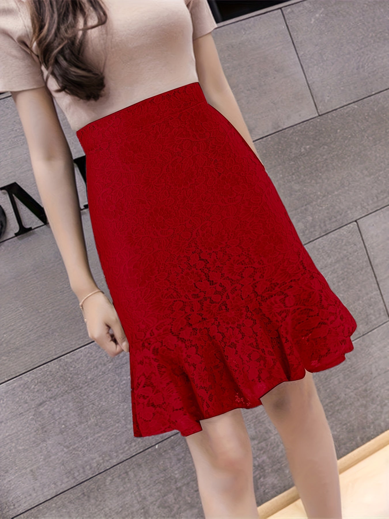 Women's Lace High Waist Skirt for Office