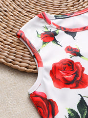 Girls Flower Graphic Sleeveless Dress for Summer Party